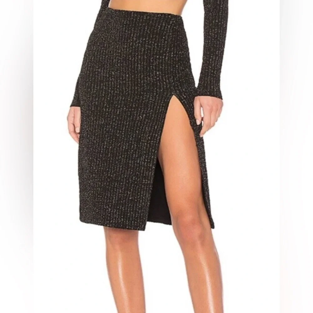 NBD Kendra Top and Skirt Set Metallic Black